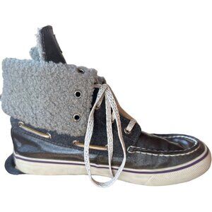 Sperry Top-Sider High-Top Canvas Sneakers Faux Fur Dark Gray Women's Size 7.5M